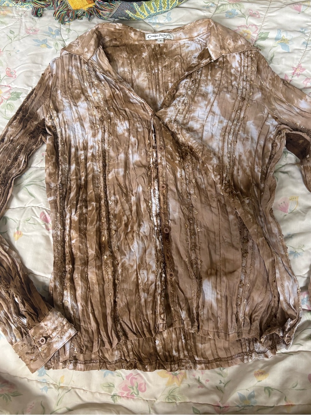 Claudia Richard Brown Tie-Dye Button-Down Blouse